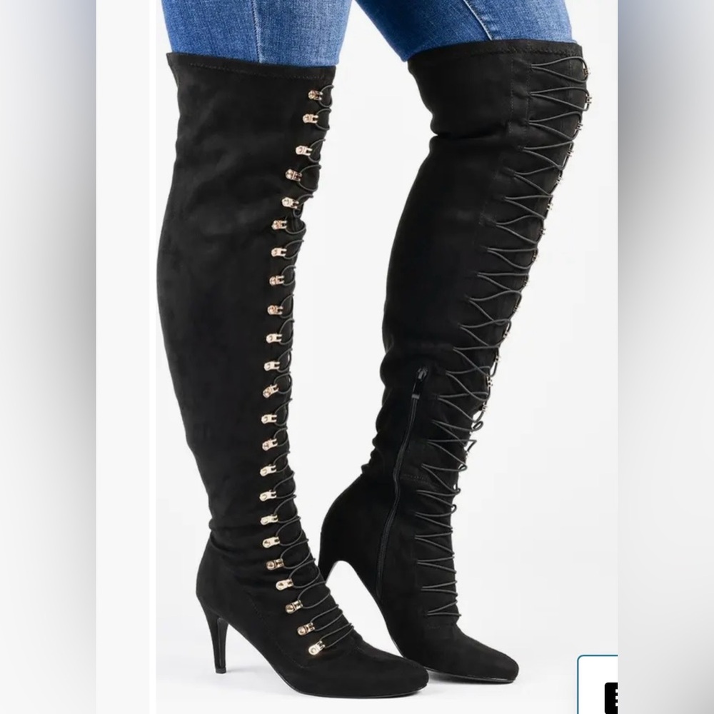 Thrill Journee Collection NWT Sz 7 Gray Faux Leather Over the Knee Lace-Up Boots - Picture 6 of 14